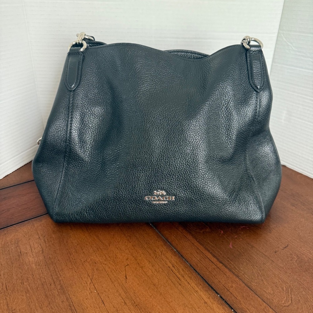 Coach Edie Black Leather Shoulder Bag Purse F80268 - Picture 1 of 11